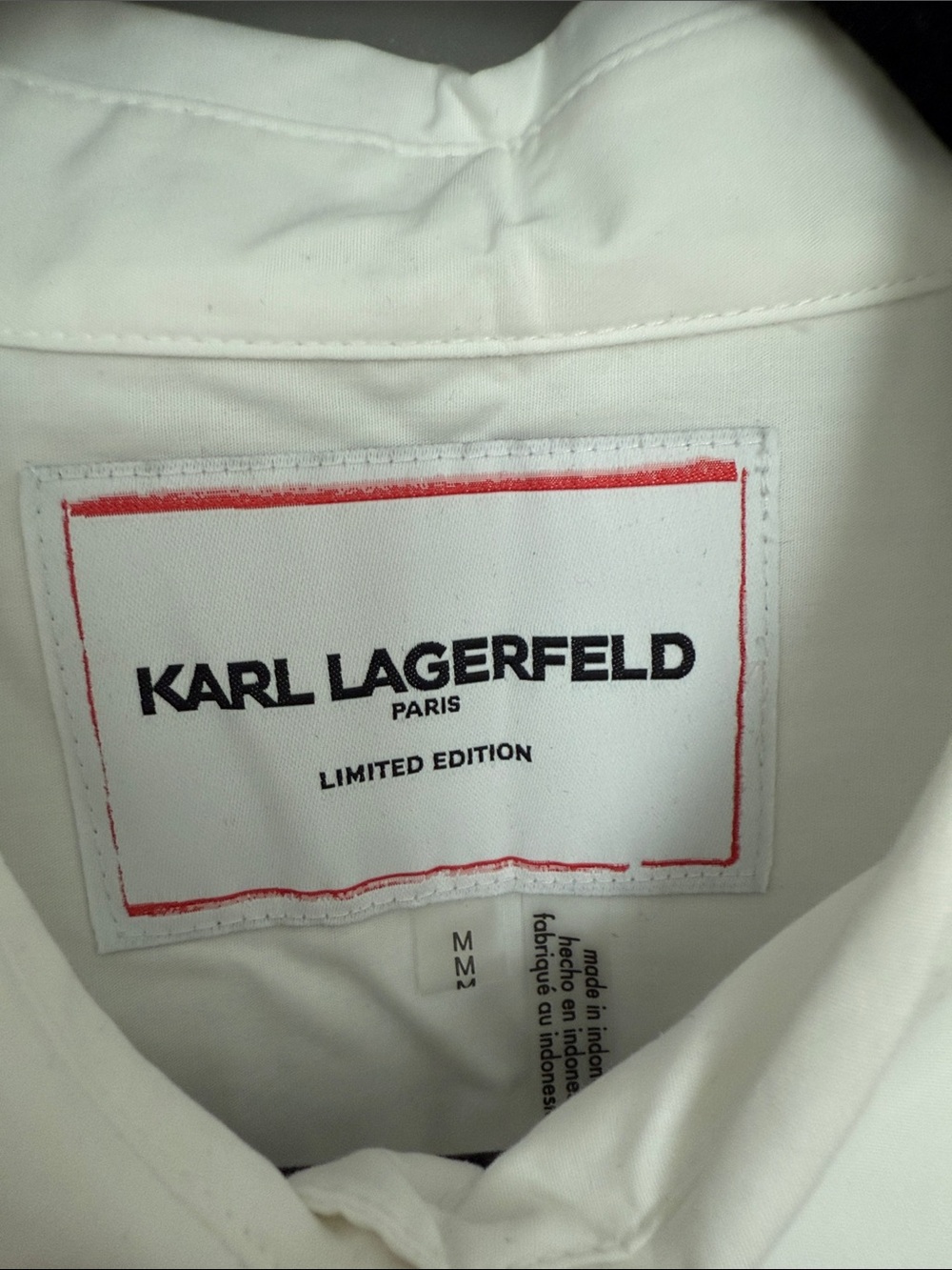 Karl Lagerfeld White Short Sleeve Button-Up with Black Logo Patch - Picture 2 of 7